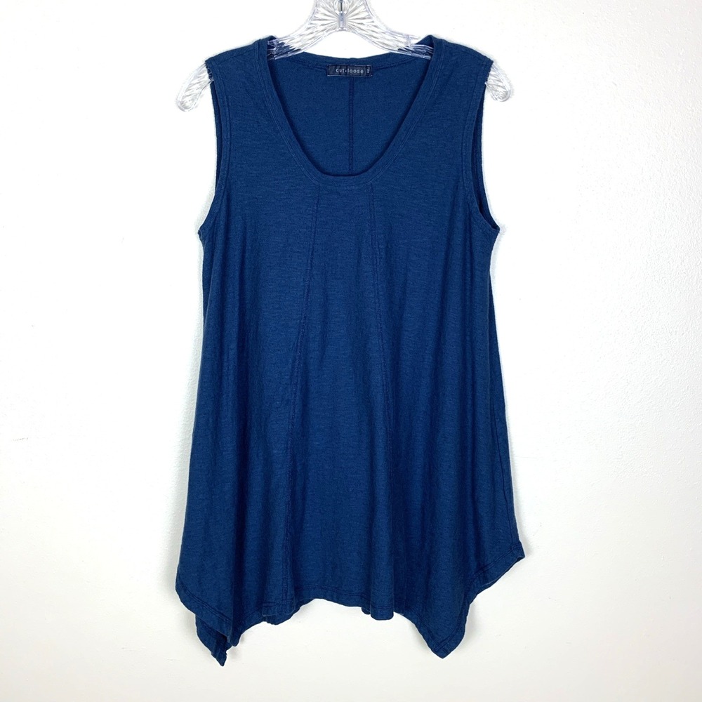 Cut Loose Size M Sleeveless Linen Blend Tank Top Tunic Lagenlook Boho Artsy Blue